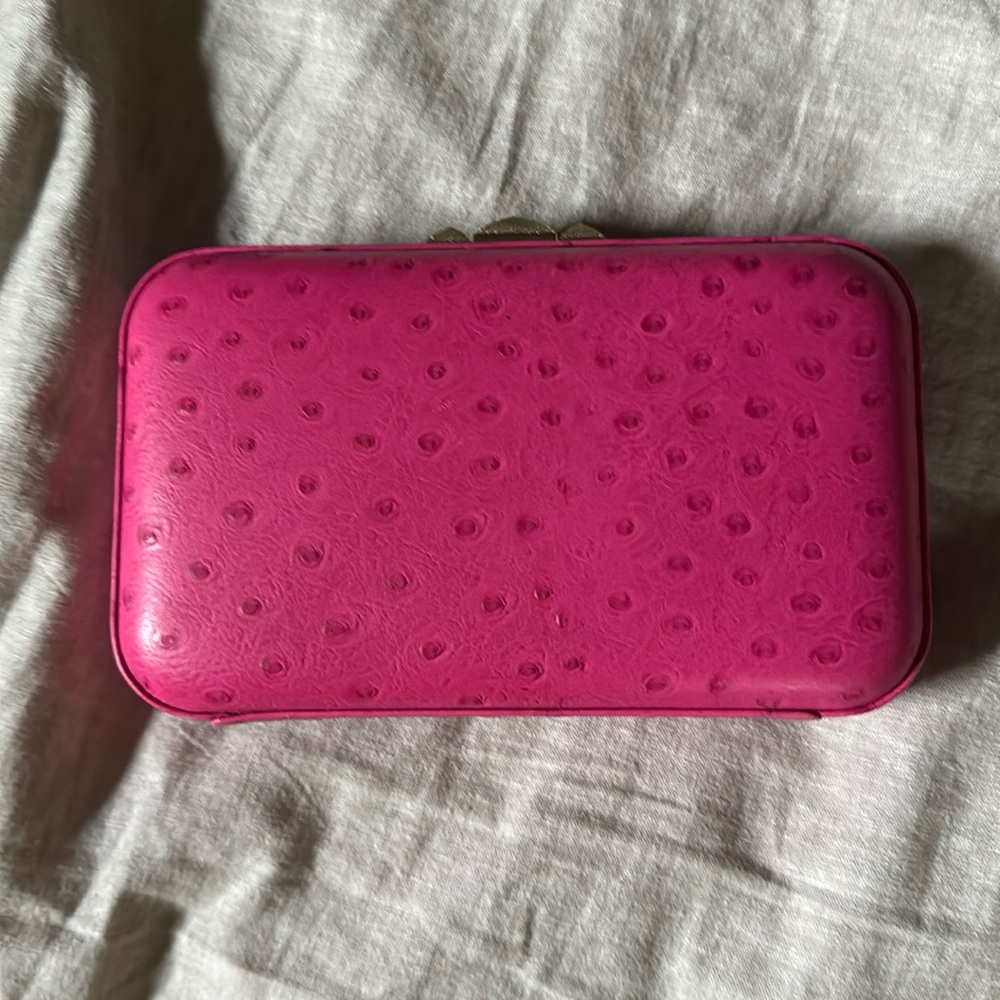 Rebecca minkoff pink ostrich embossed clutch shoulder bag